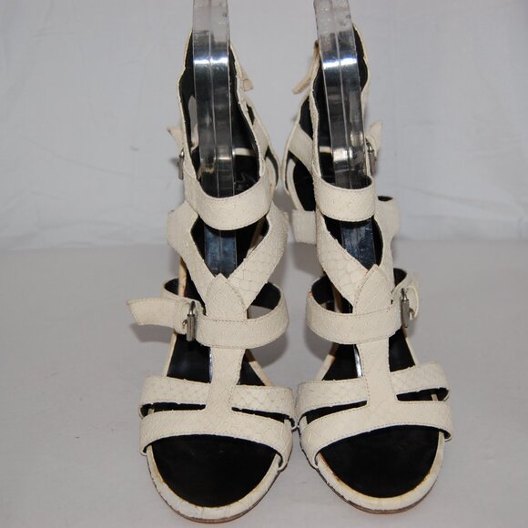 39/9 ❤️ GIUSEPPE ZANOTTI Ivory Leather High Heels GLADIATOR SANDALS BOOTS ITALY - Picture 7 of 14